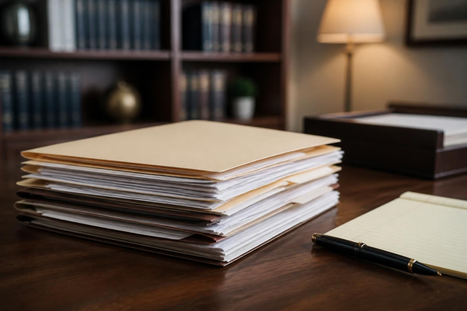 Organized probate case files with neatly stacked folders